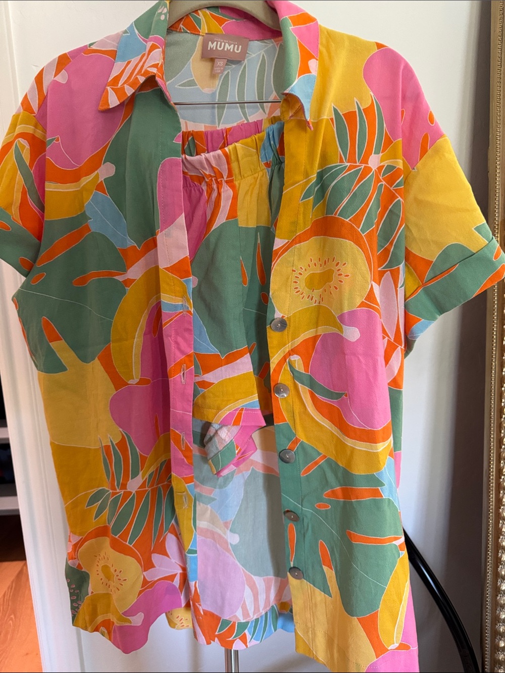 Show Me Your MuMu Tropical Button-Front Swim Coverup - Pink/Yellow/Green